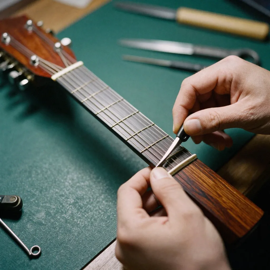 Restringing process on a guitar